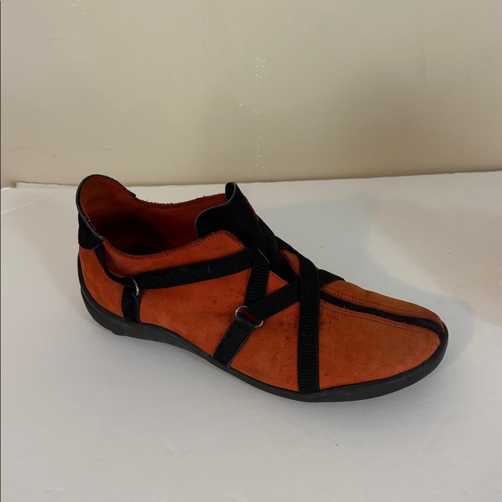 Arche Women's Orange Suede Slip-On Sneakers with Black Straps